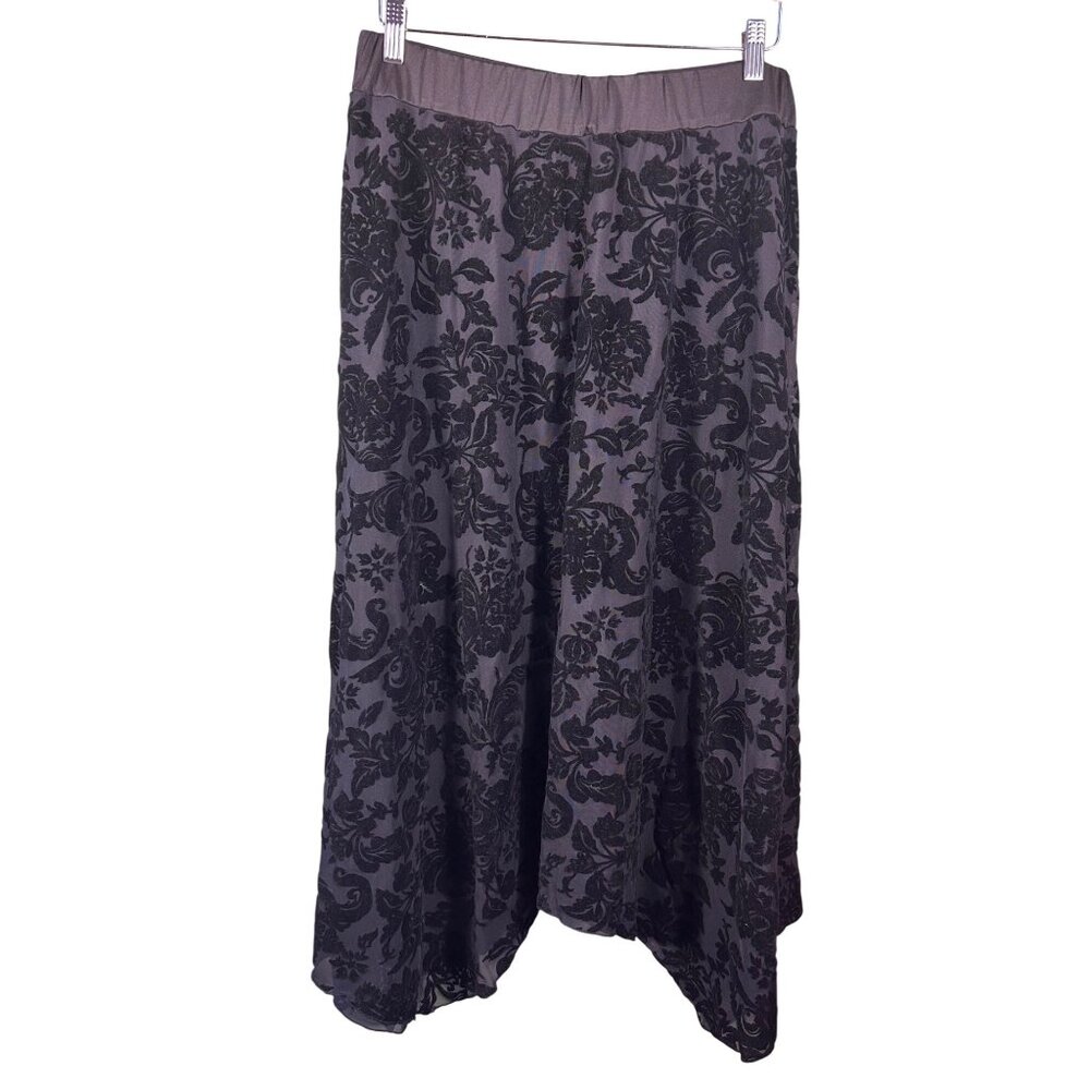 Black Floral Velvet Burnout Handkerchief Hem Skirt 1XL Fairy Whimsigoth Grunge - Picture 1 of 8